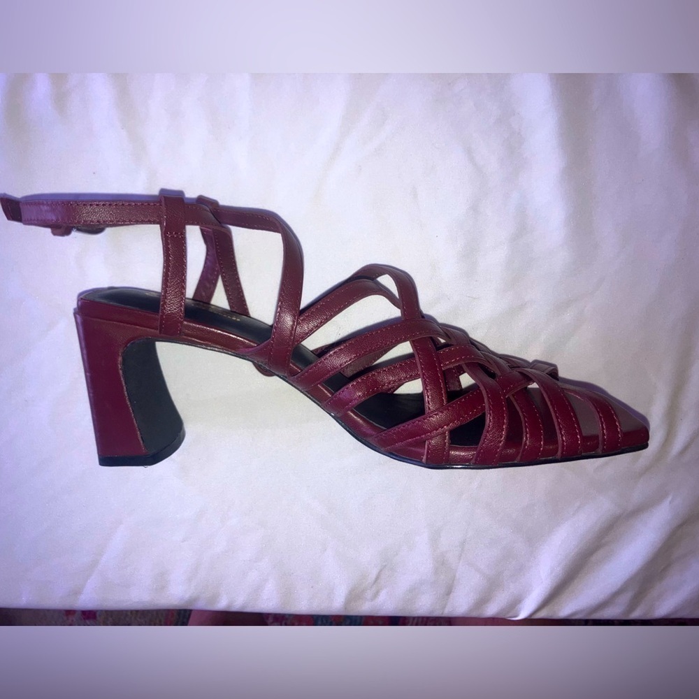 Seychelles CHARTER  Leather STRAPPY BLOCK HEEL SANDAL in Wine 8 NWOT - Picture 7 of 9